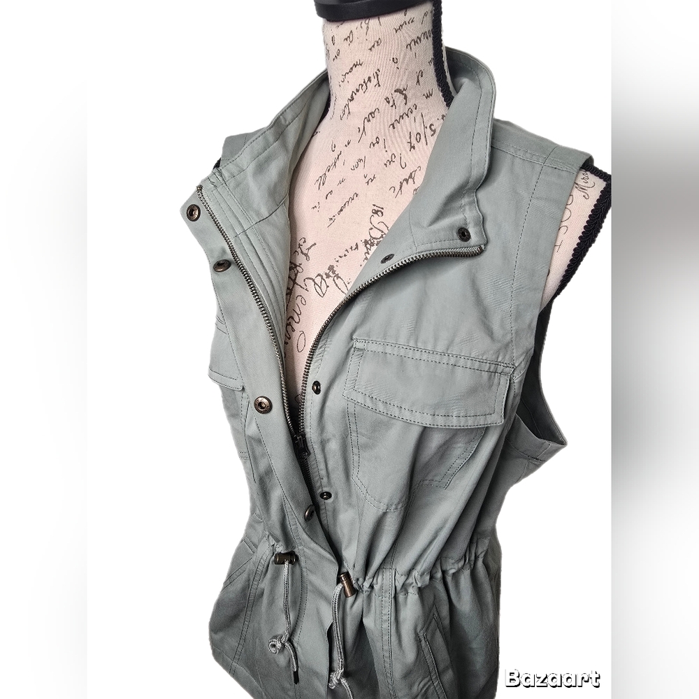 CJ Banks Women's Camp Zip & Snaps Sleeveless Green Vest Fisherman-Core - XL